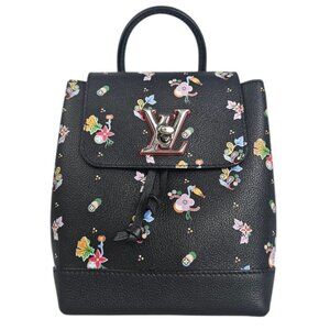 LOUIS VUITTON Calfskin Flower Lockme Mini Backpack Black Multicolor Floral Bag
